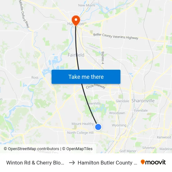 Winton Rd & Cherry Blossom Ln to Hamilton Butler County OH USA map