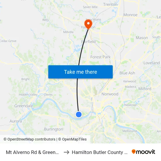 Mt Alverno Rd & Greenwell Ave to Hamilton Butler County OH USA map