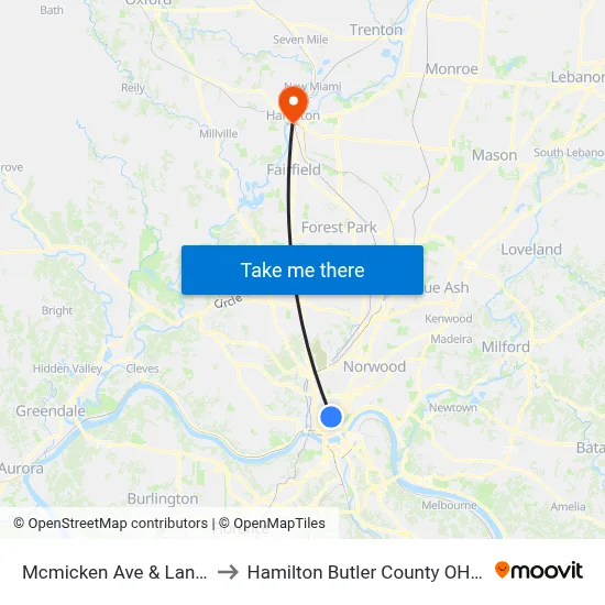 Mcmicken Ave & Lang St to Hamilton Butler County OH USA map