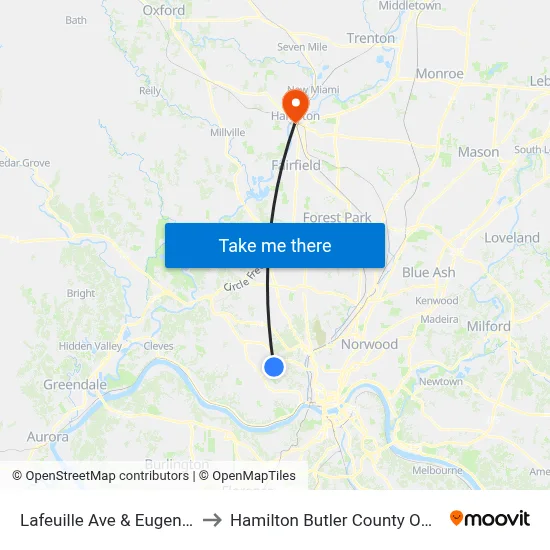 Lafeuille Ave & Eugenie Ln to Hamilton Butler County OH USA map