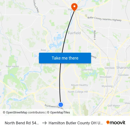 North Bend Rd 5471 to Hamilton Butler County OH USA map