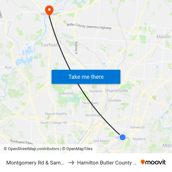 Montgomery Rd & Sampson Ln to Hamilton Butler County OH USA map