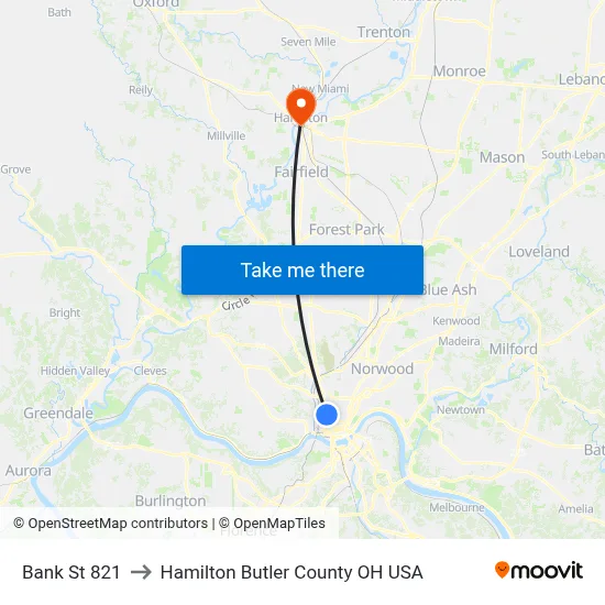 Bank St 821 to Hamilton Butler County OH USA map