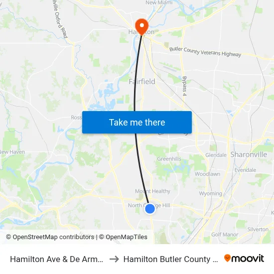 Hamilton Ave & De Armond Ave to Hamilton Butler County OH USA map