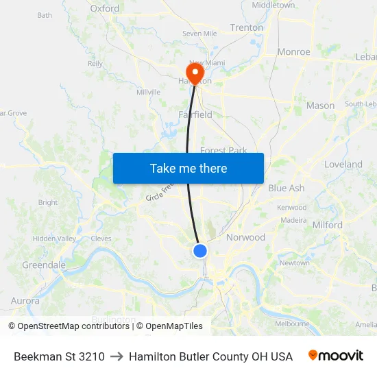 Beekman St 3210 to Hamilton Butler County OH USA map