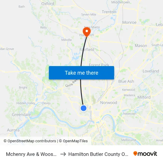 Mchenry Ave & Wooster Pl to Hamilton Butler County OH USA map