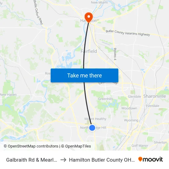 Galbraith Rd & Mearl Ave to Hamilton Butler County OH USA map