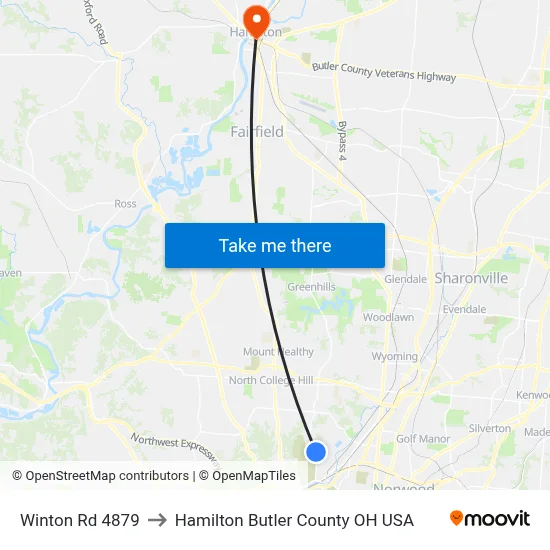 Winton Rd 4879 to Hamilton Butler County OH USA map