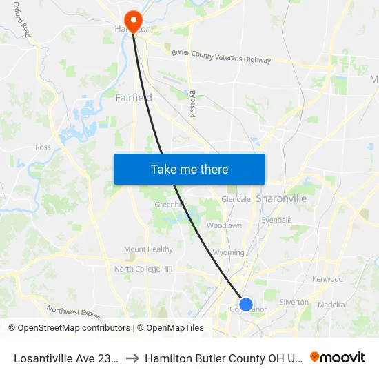 Losantiville Ave 2316 to Hamilton Butler County OH USA map
