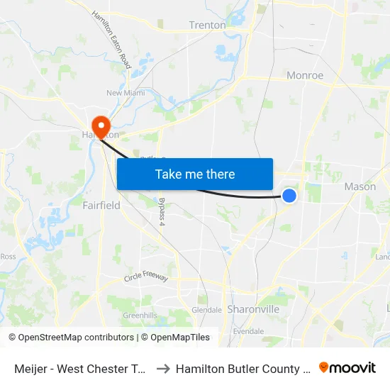 Meijer - West Chester Township to Hamilton Butler County OH USA map