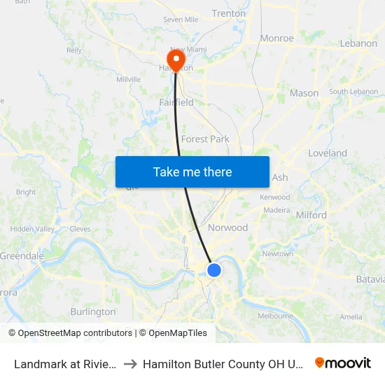 Landmark at Riviera to Hamilton Butler County OH USA map