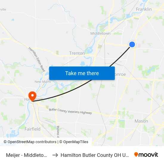 Meijer - Middletown to Hamilton Butler County OH USA map