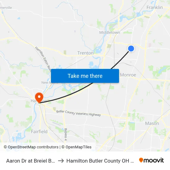 Aaron Dr at Breiel Blvd to Hamilton Butler County OH USA map
