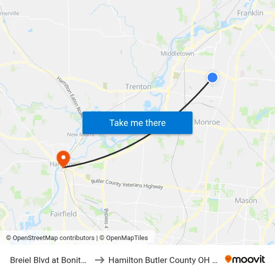 Breiel Blvd at Bonita Dr to Hamilton Butler County OH USA map