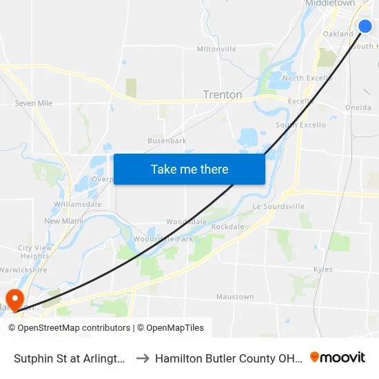 Sutphin St at Arlington Ib to Hamilton Butler County OH USA map