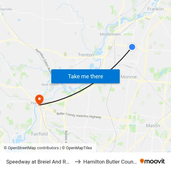 Speedway at Breiel And Roosevelt Blvd to Hamilton Butler County OH USA map