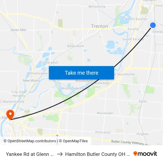 Yankee Rd at Glenn Ave to Hamilton Butler County OH USA map