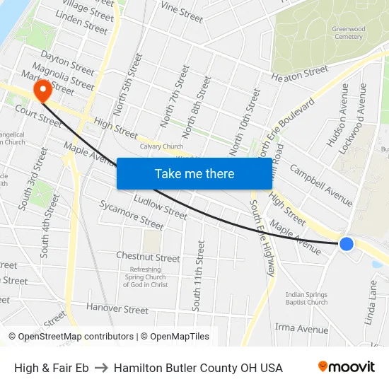 High & Fair Eb to Hamilton Butler County OH USA map