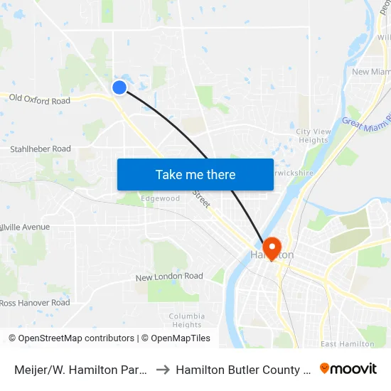 Meijer/W. Hamilton Park & Ride to Hamilton Butler County OH USA map