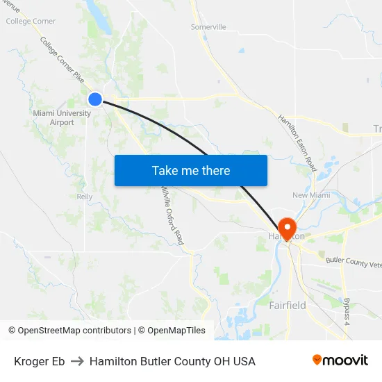 Kroger Eb to Hamilton Butler County OH USA map