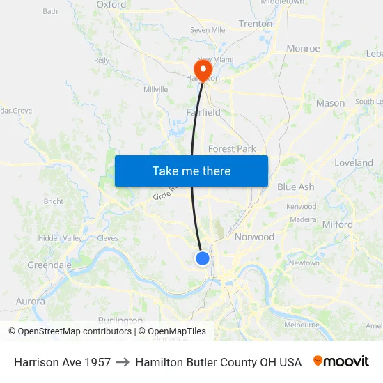 Harrison Ave 1957 to Hamilton Butler County OH USA map