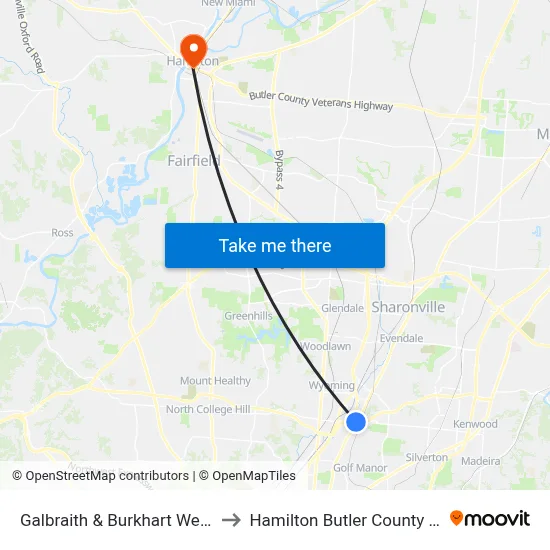 Galbraith & Burkhart Westbound to Hamilton Butler County OH USA map