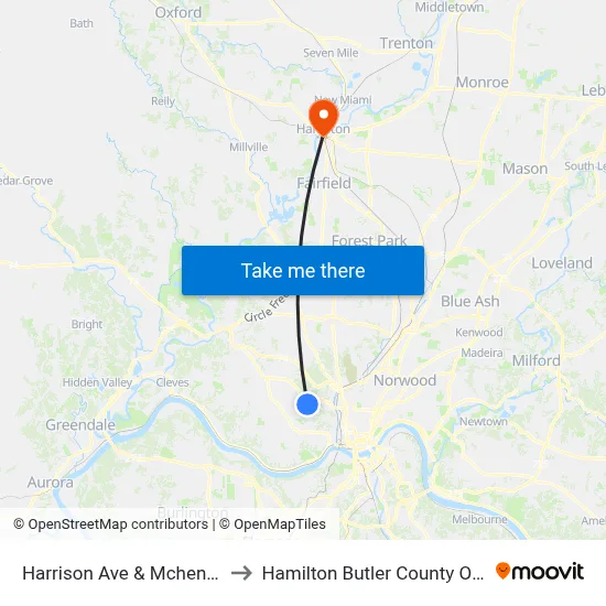 Harrison Ave & Mchenry Ave to Hamilton Butler County OH USA map