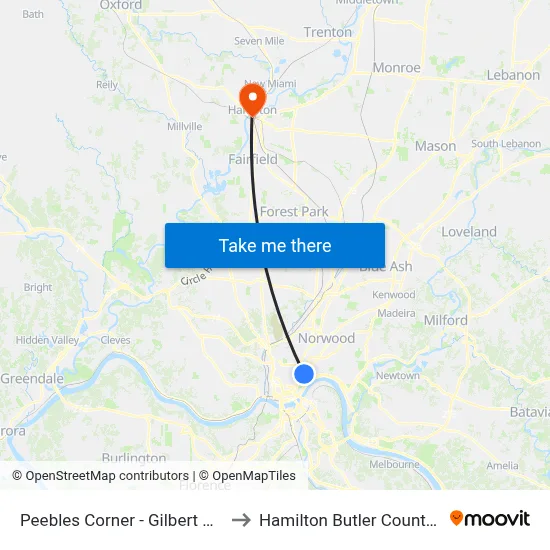 Peebles Corner - Gilbert & Mcmillan to Hamilton Butler County OH USA map