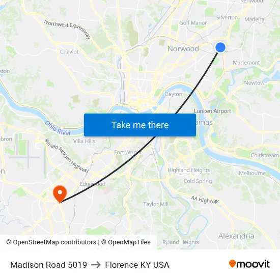 Madison Road 5019 to Florence KY USA map