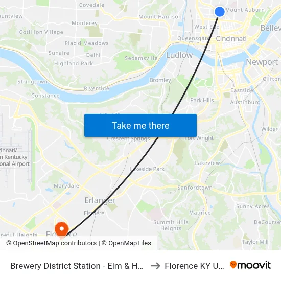 Brewery District Station - Elm & Henry to Florence KY USA map