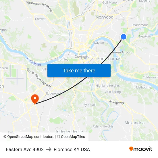 Eastern Ave 4902 to Florence KY USA map