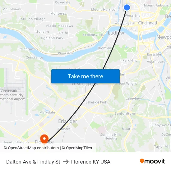 Dalton Ave & Findlay St to Florence KY USA map