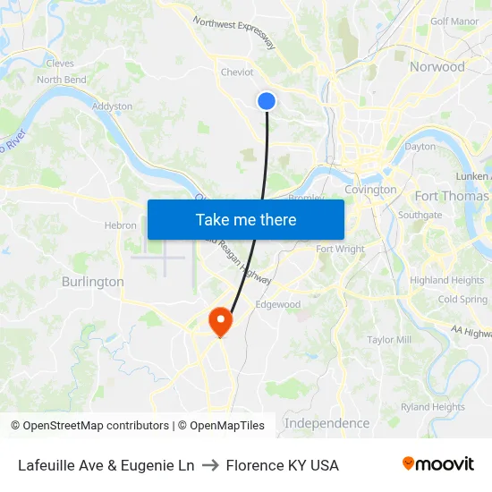 Lafeuille Ave & Eugenie Ln to Florence KY USA map