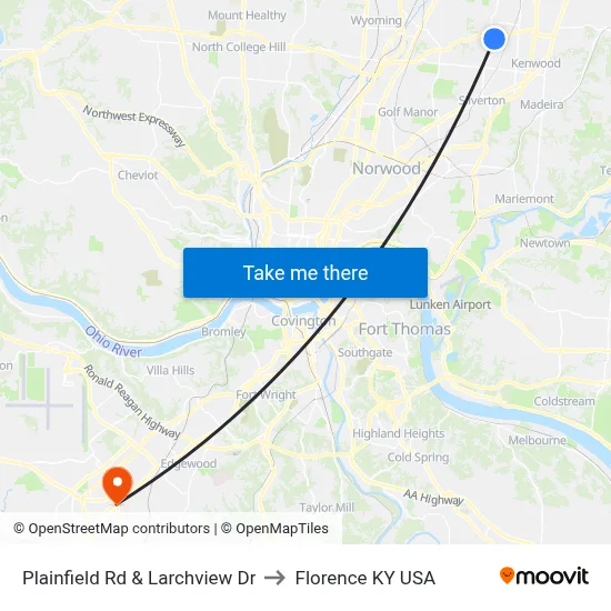 Plainfield Rd & Larchview Dr to Florence KY USA map