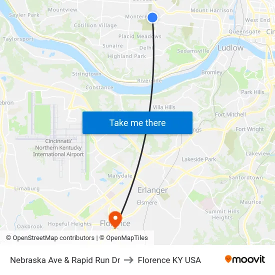 Nebraska Ave & Rapid Run Dr to Florence KY USA map