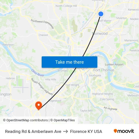 Reading Rd & Amberlawn Ave to Florence KY USA map