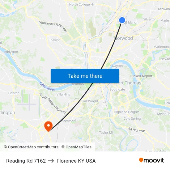 Reading Rd 7162 to Florence KY USA map