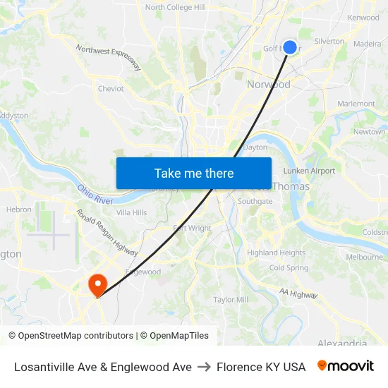 Losantiville Ave & Englewood Ave to Florence KY USA map