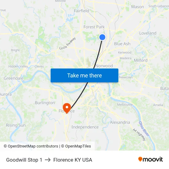Goodwill Stop 1 to Florence KY USA map