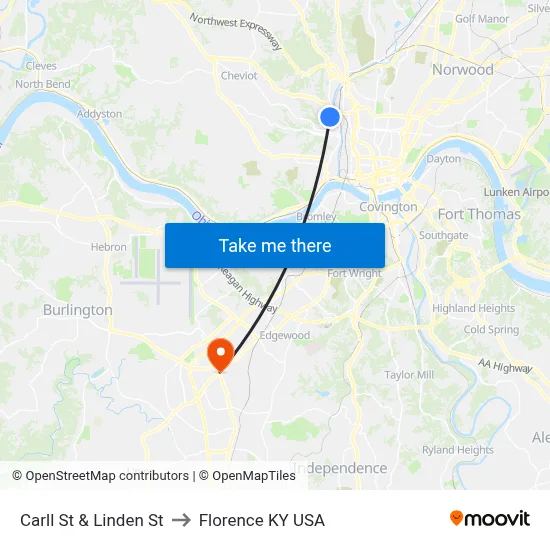 Carll St & Linden St to Florence KY USA map