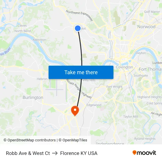 Robb Ave & West Ct to Florence KY USA map