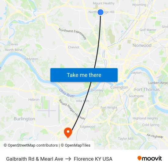 Galbraith Rd & Mearl Ave to Florence KY USA map