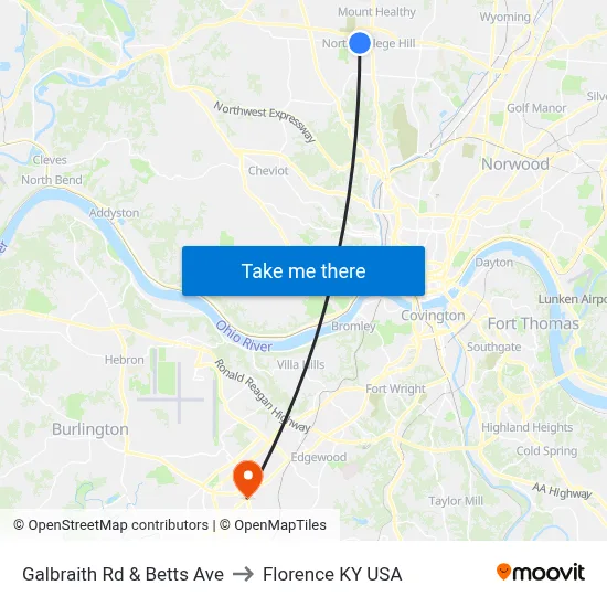 Galbraith Rd & Betts Ave to Florence KY USA map