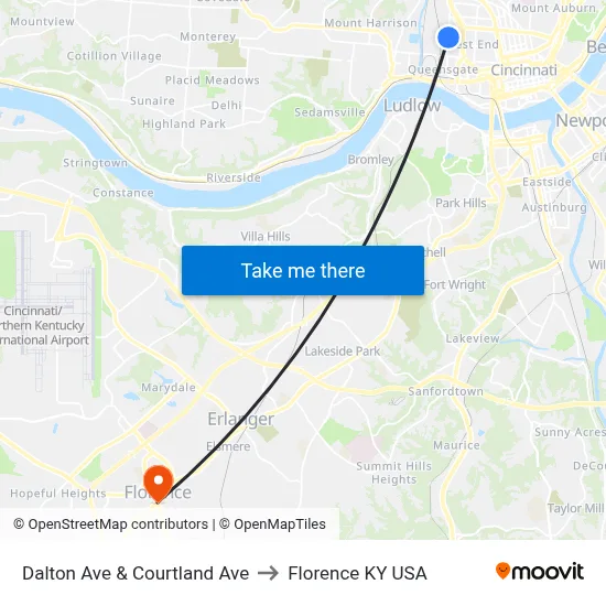 Dalton Ave & Courtland Ave to Florence KY USA map