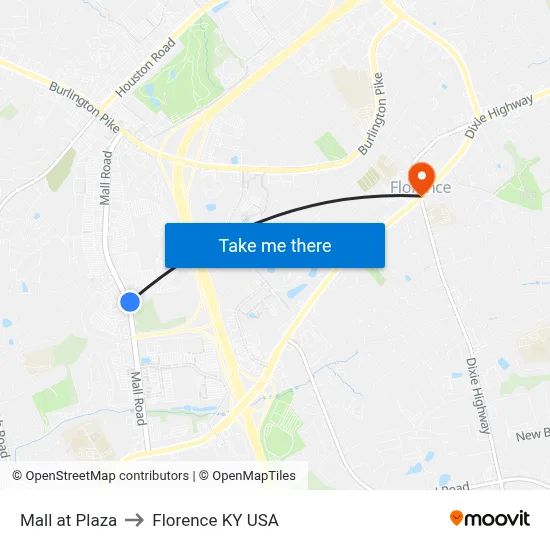 Mall at Plaza to Florence KY USA map