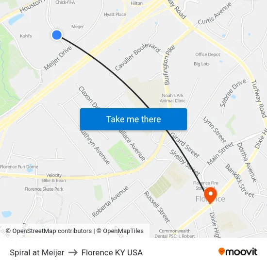 Spiral at Meijer to Florence KY USA map