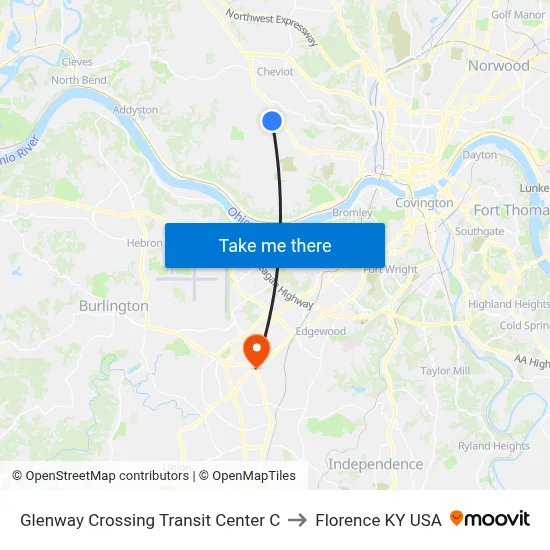 Glenway Crossing Transit Center C to Florence KY USA map