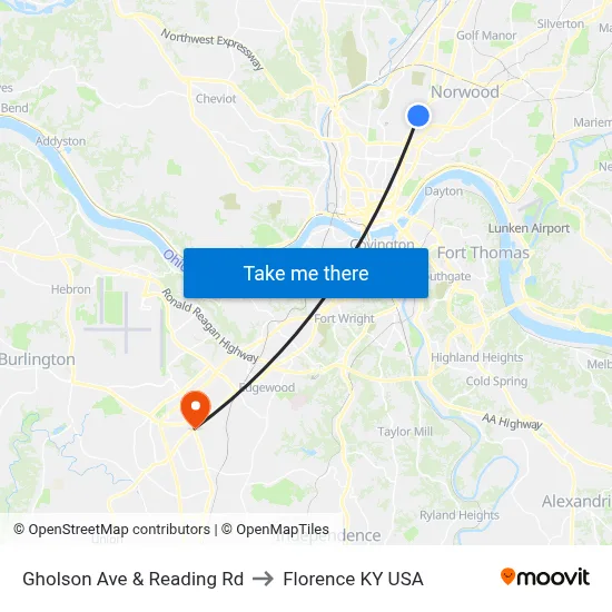 Gholson Ave & Reading Rd to Florence KY USA map
