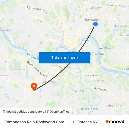 Edmondson Rd & Rookwood Commons to Florence KY USA map
