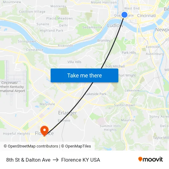 8th St & Dalton Ave to Florence KY USA map